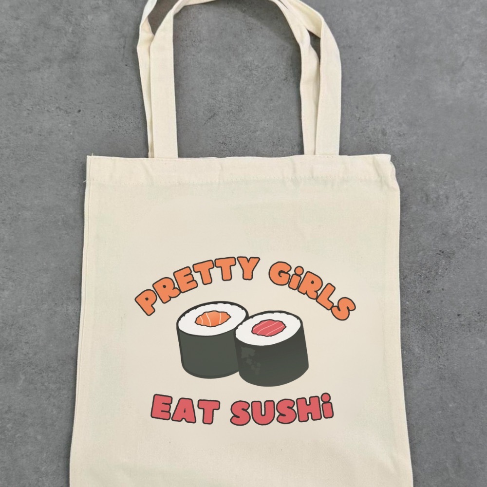 Cream Tote Bag with Sushi Print